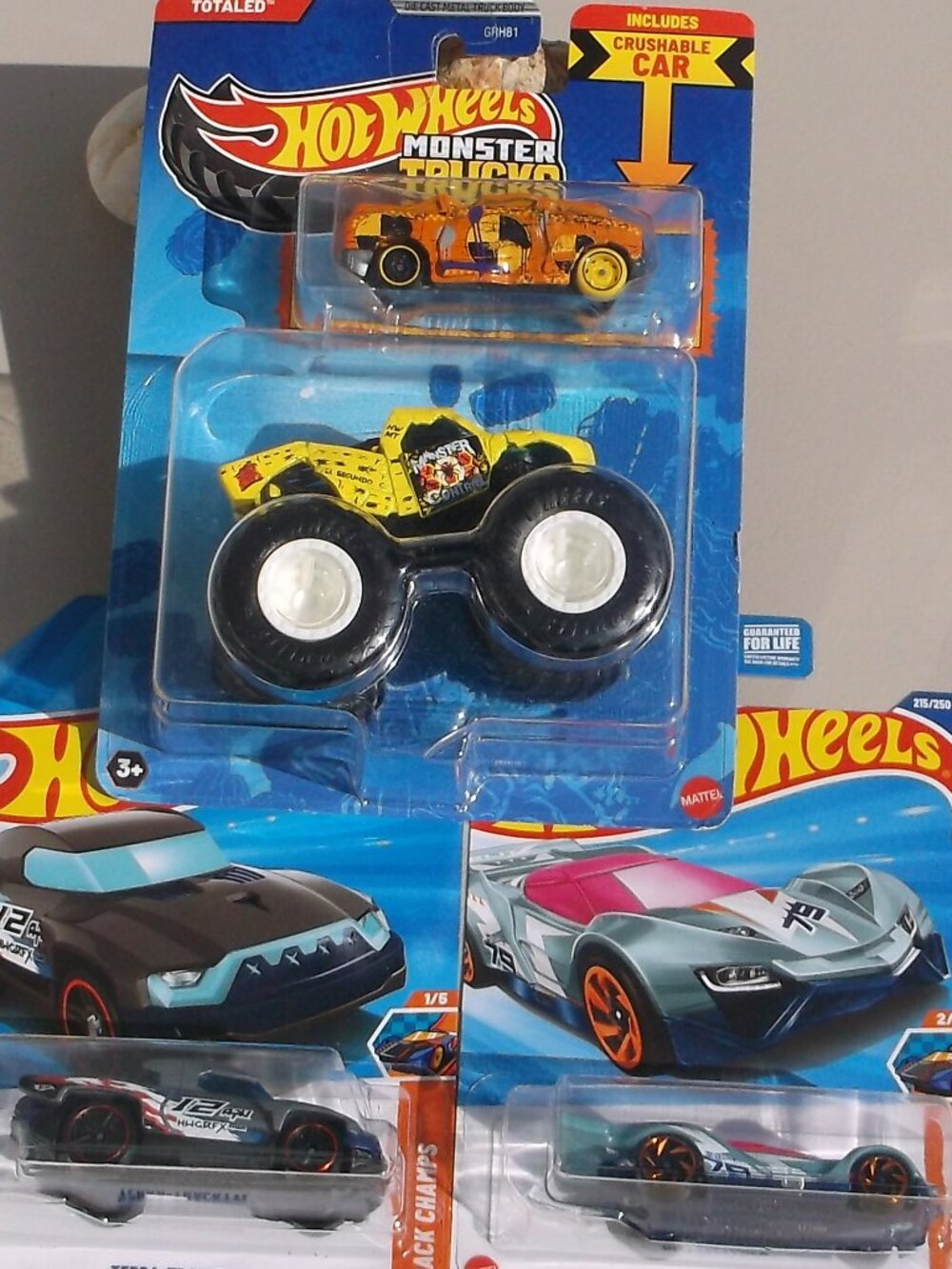 NWT Hot Wheels Bundle – Monster Truck “Totalled” & crush car + 2 Track Champs